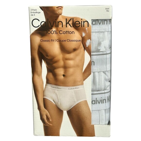 Calvin Klein Men's 100% Cotton Classic Fit Briefs White 3 pack 44-46"  - XXL - Picture 1 of 4